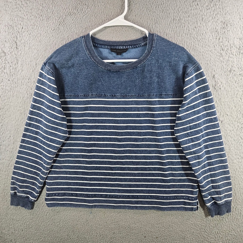 Jane + Delancey Womens Blue White Striped Long Sleeve Sweatshirt Crew Neck Sz M